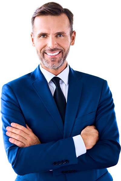 Smiling Male Business Tax Prep Professional In Blue Blazer