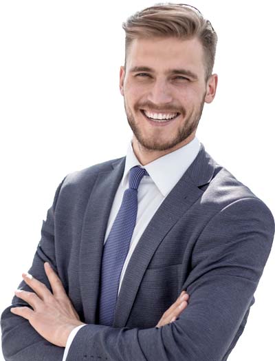 Smiling Male Payroll Professional In Dark Suit Coat