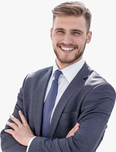 Smiling Male Tax Planning Professional In Dark Blazer