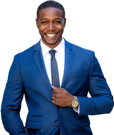 Smiling Male Business Consultant In Dark Blue Suit Coat