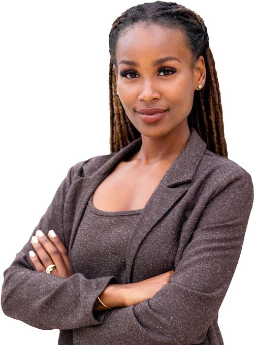 Smiling Female Tax Professional In Dark Grey Blazer