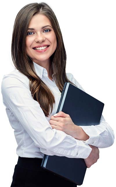 Smiling Female Tax Resolution Professional Holding A Closed Laptop