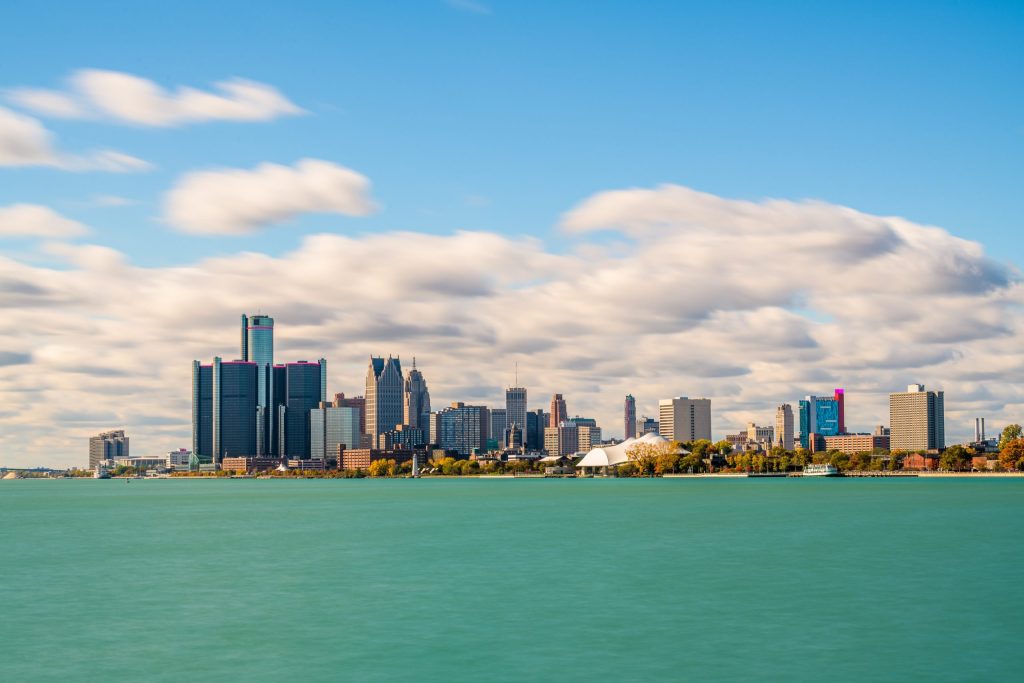 Detroit, Michigan, USA downtown city skyline