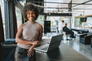 Barber shop receptionist portrait